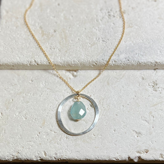 Kai Large Necklace with Aquamarine Drop – Mixed Metal