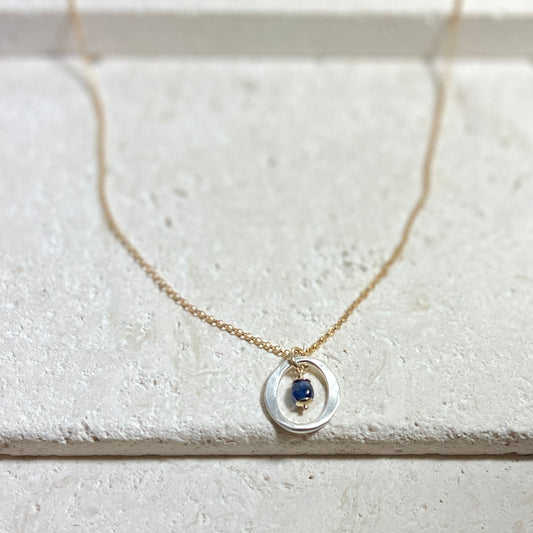 Kai Small Necklace with Sapphire Drop – Mixed Metal